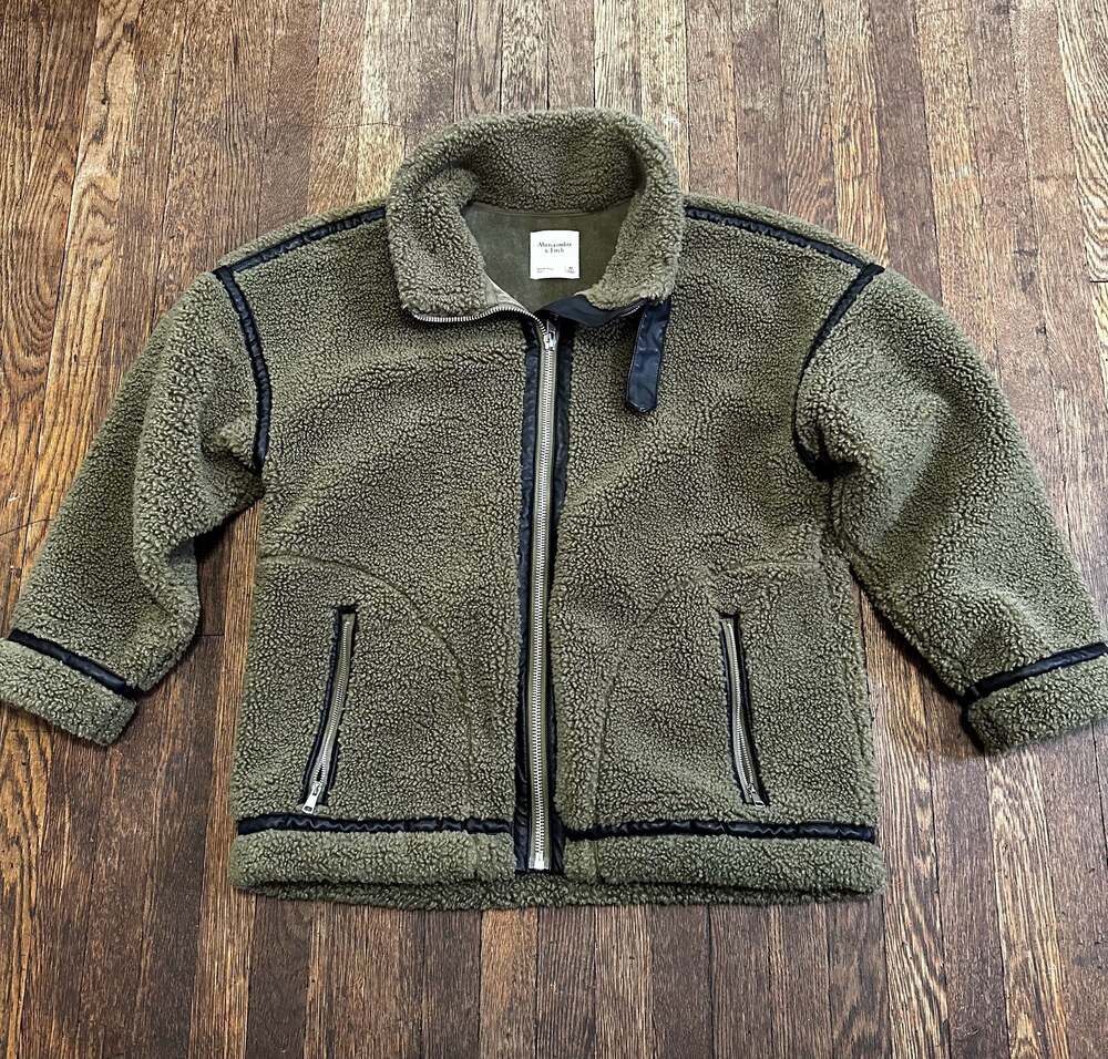 Abercrombie & Fitch Olive Green Faux Shearling Sherpa Jacket Size M